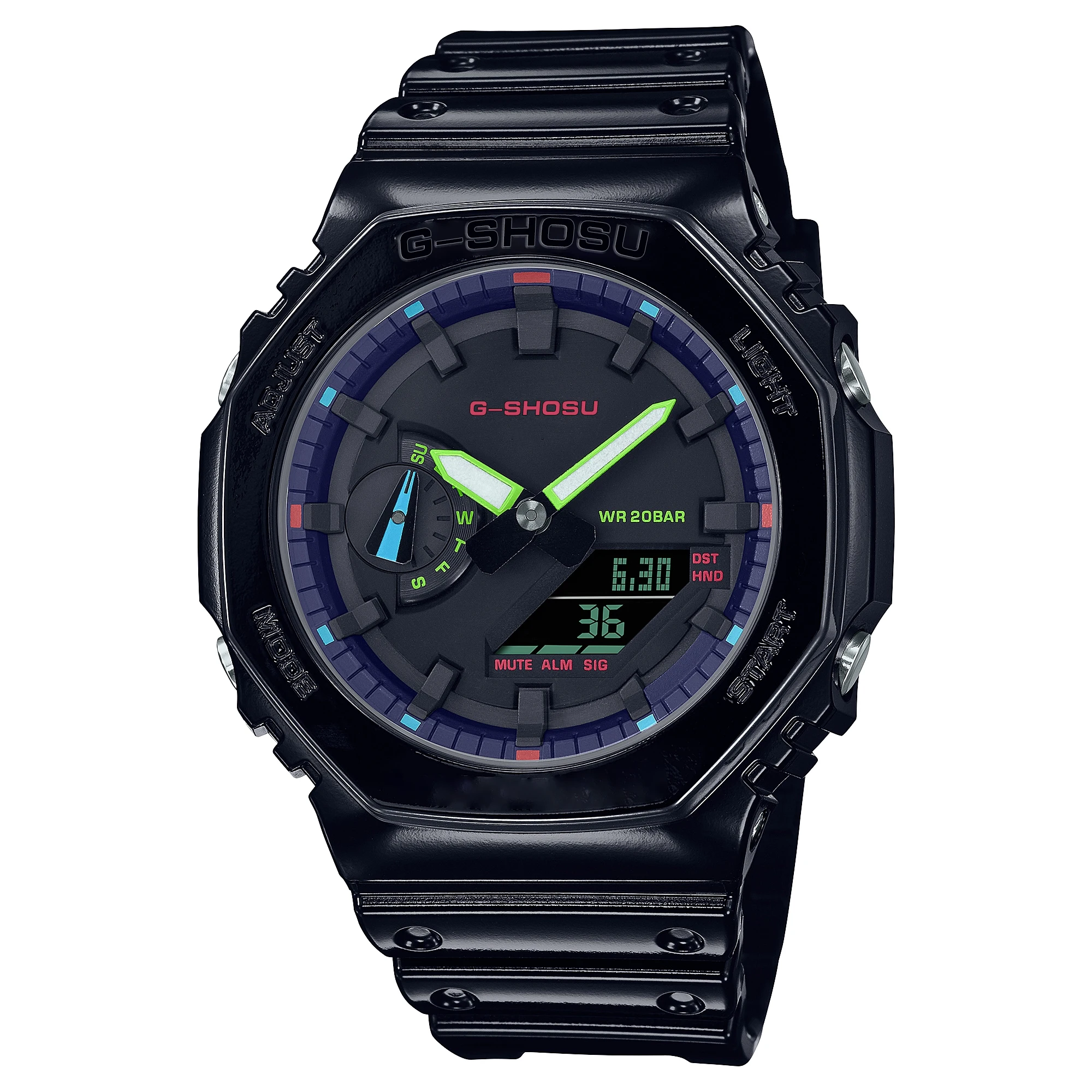 Reloj electrónico Digital deportivo para hombre, lámpara LED de elevación manual automática, función completa, Hora Mundial, serie Oak 2100