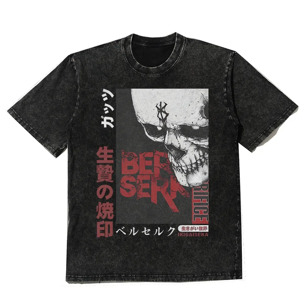 

Уличная одежда Harajuku, хлопковая свободная футболка с короткими рукавами, мужская футболка с принтом аниме, потертая футболка большого размера в стиле ретро