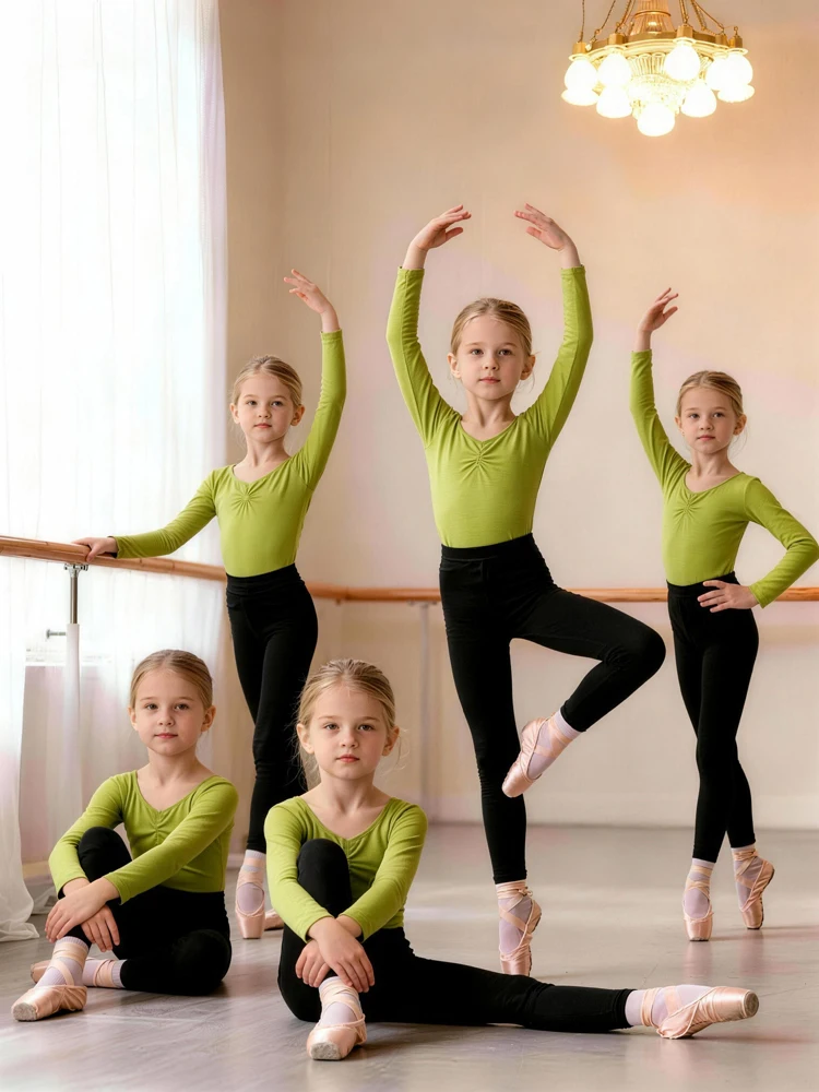 conjunto-de-pratica-de-danca-infantil-com-manga-longa-e-decote-em-v-top-de-ballet-separavel-verde-colorido-roupas-esportiva