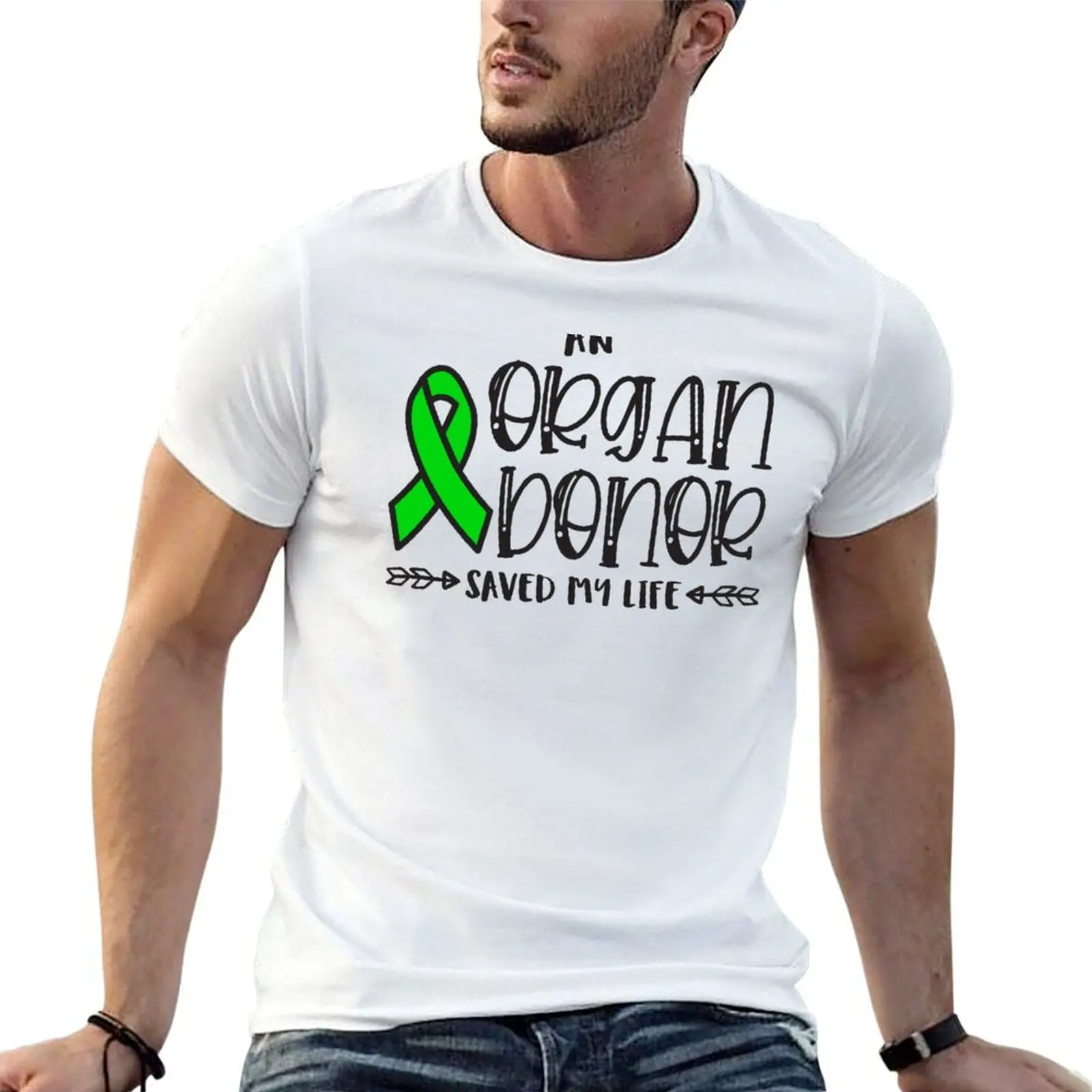 

Organ Donation awareness, organ donor, awareness, unique, green ribbon, arrows, saved my life T-Shirt cotton tshirt 100% T-Shirt