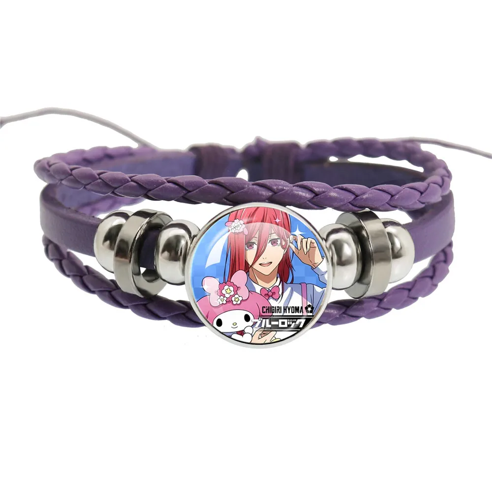 Anime BlUE LOCK Cosplay Purple Leather Bangle Isagi Yoichi Chigiri Bachira Glass Cabochon Leather Bracelet For Gift To Friends