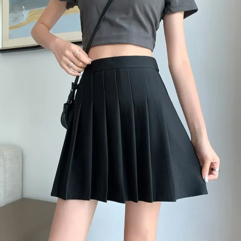 Solid Casual Pleated Skirts For Women Autumn Fashion Women's High Waist A-Line Mini Skirt Female Korean Pocket Short Skirt