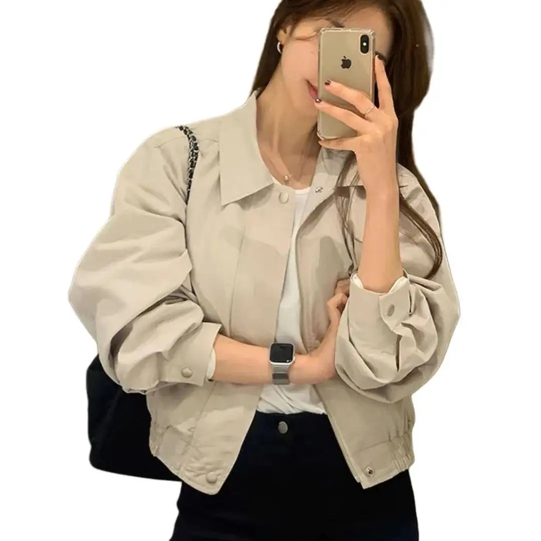 Women Jacket 2025 Autumn New Women's Short Cargo Jacket Windbreak Coat Trench Loose Casual Coat