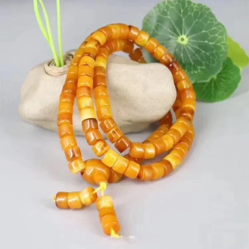 

Wax Bracelet Amber Stone 108 Chicken Oil Yellow Beads Round Beads Bracelet Pendant for Men and Women Natural Amber Stone Beads