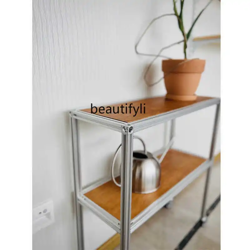 Medieval movable cart rack, aluminum profile small coffee table shelf on the side of the living room