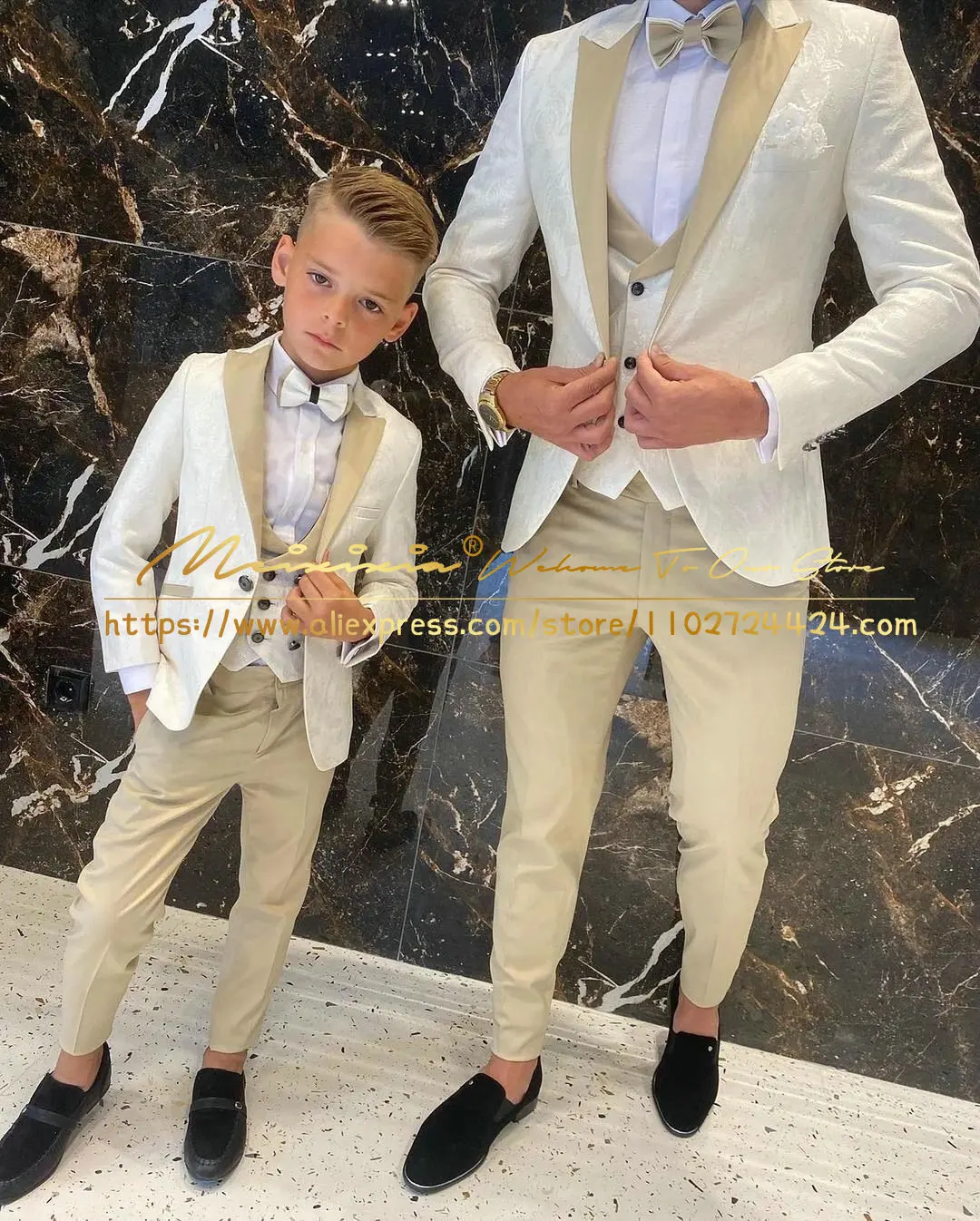 Ivory Floral Suit For Boys Wedding Tuxedo 3 Piece Blazer Vest Pants Suit Peaked Collar Formal Child Jacket 2-16 years old