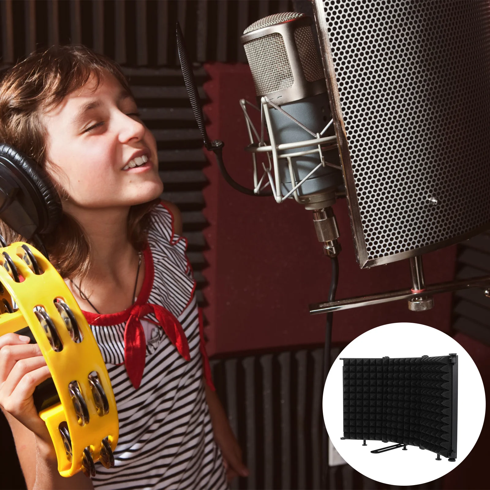 1Pcs Foldable Microphone Isolation Shield Black Noise Reduction Windproof Screen for Studio Recording Computer Karaoke