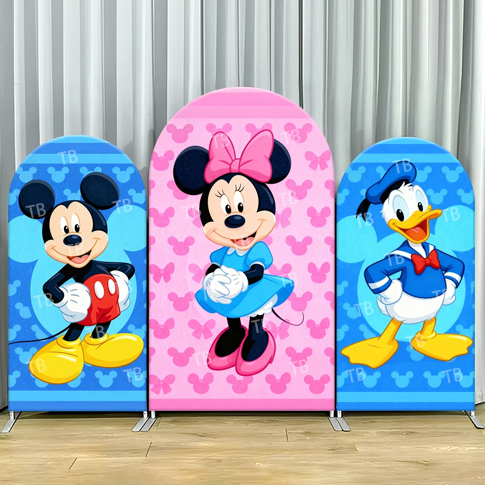 

Mickey Minnie And Daisy Duck Pattern Style Arch Backdrop Cover Cute Cartoon Scene For Kids Birthday Baby Shower Photo Booth