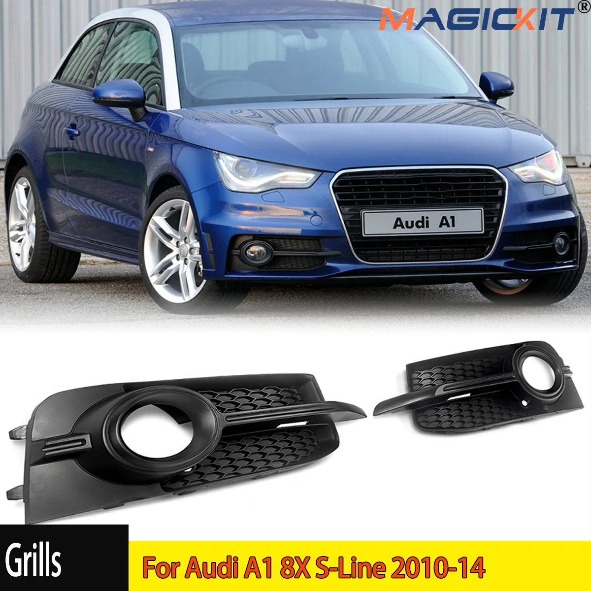 Pair For Audi A1 8X S-Line 2010-14 Honeycomb Front Bumper Fog Light Grille Cover