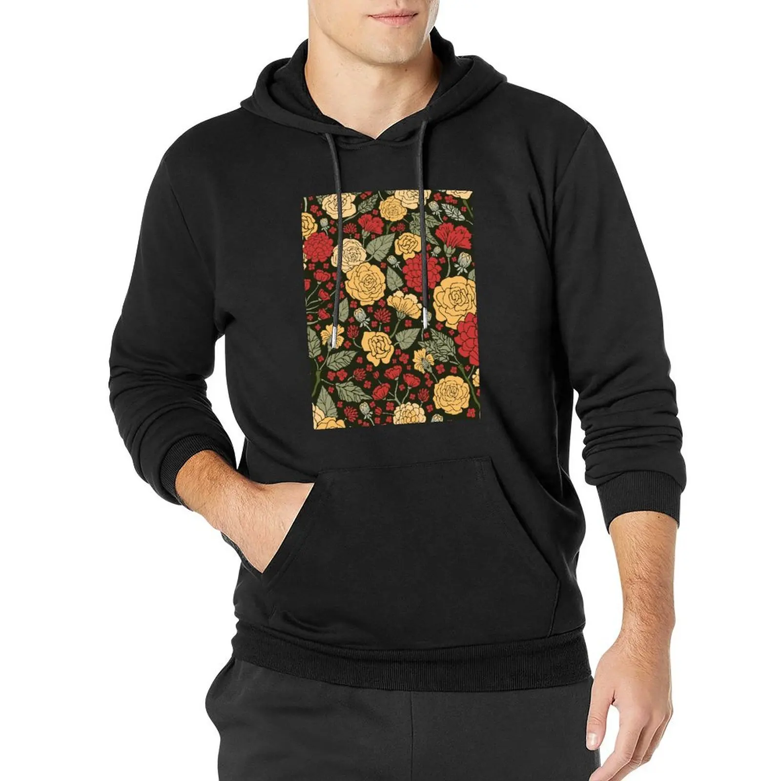 

Red, Sage, Black & Cream Floral Pattern Pullover Hoodie men clothing mens clothing men's sweat-shirt set oversized hoodie