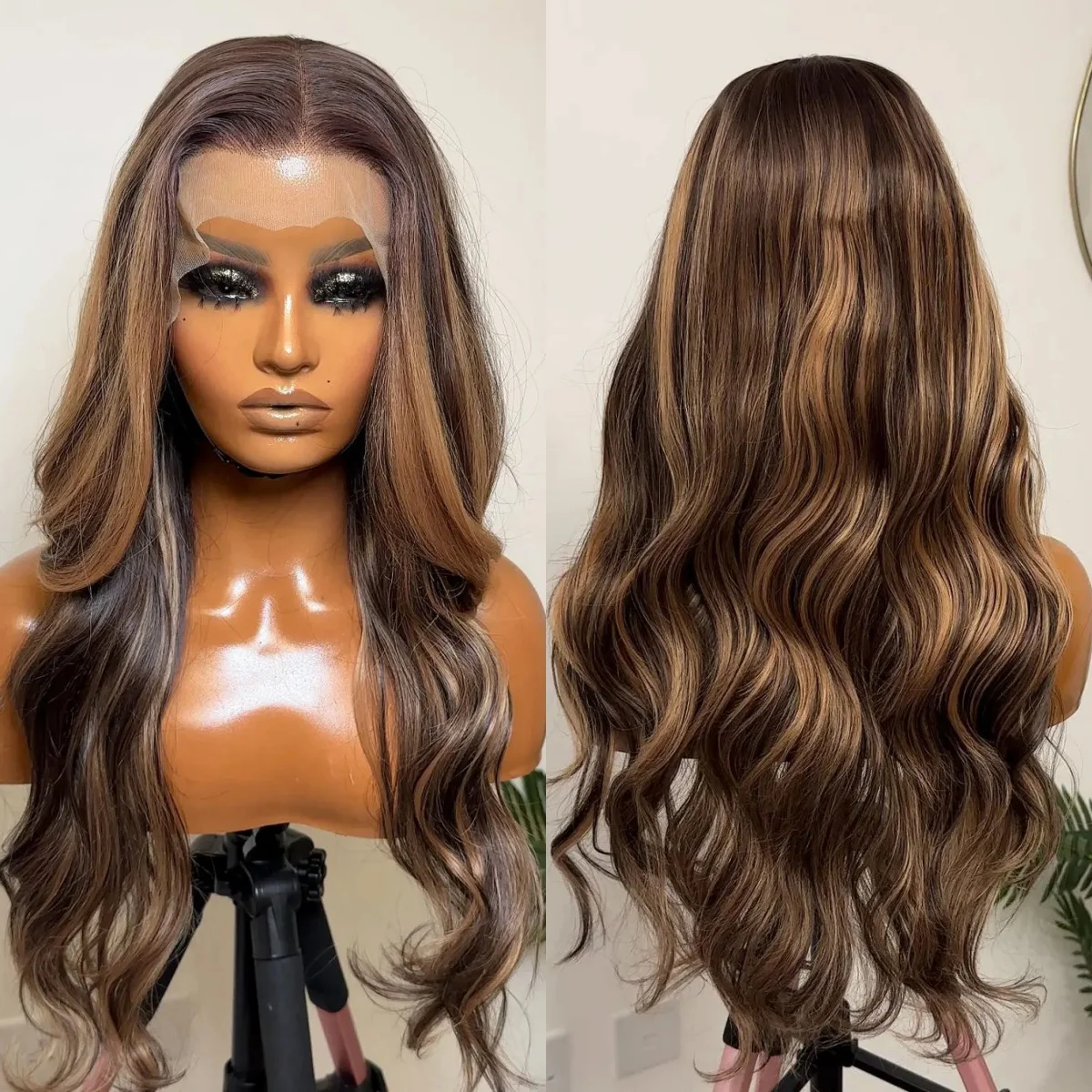 

Парики с верхним клеем 13X4, бесплатный мелированный шоколадно-коричневый HD синтетический парик спереди с темными корнями, 28 дюймов, натуральный объемный парик