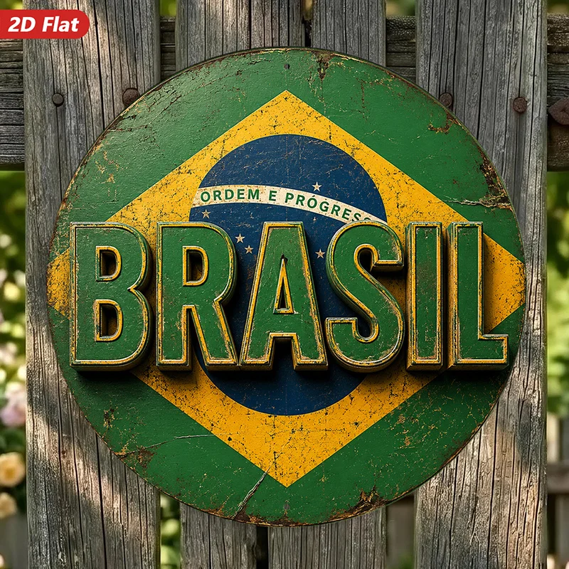 CIFbuy Vintage Brazil Coat of Arms Aluminum Wall Art Waterproof Durable Metal Sign for Home Entryway Studio Outdoor Decor