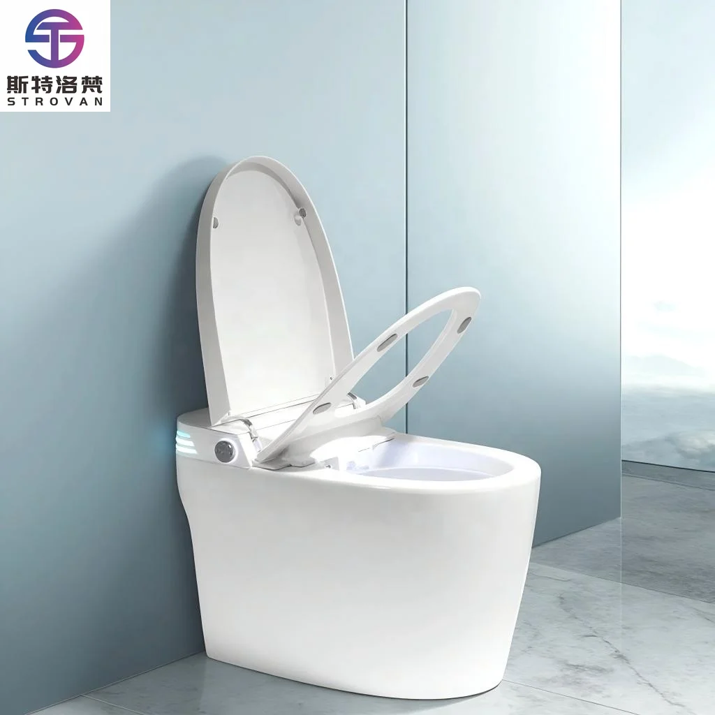 HKZX White Electric Ceramic Automatic Bidet Toilet Bowl Elongated S-trap Intelligent Siphon Jet Flushing Smart Toilet Remote Con