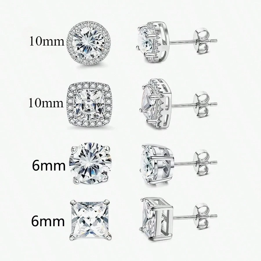 4-Piece Fashionable Micro-Inlaid Cubic Zirconia Women'S Stud Earrings, Gift For Festival