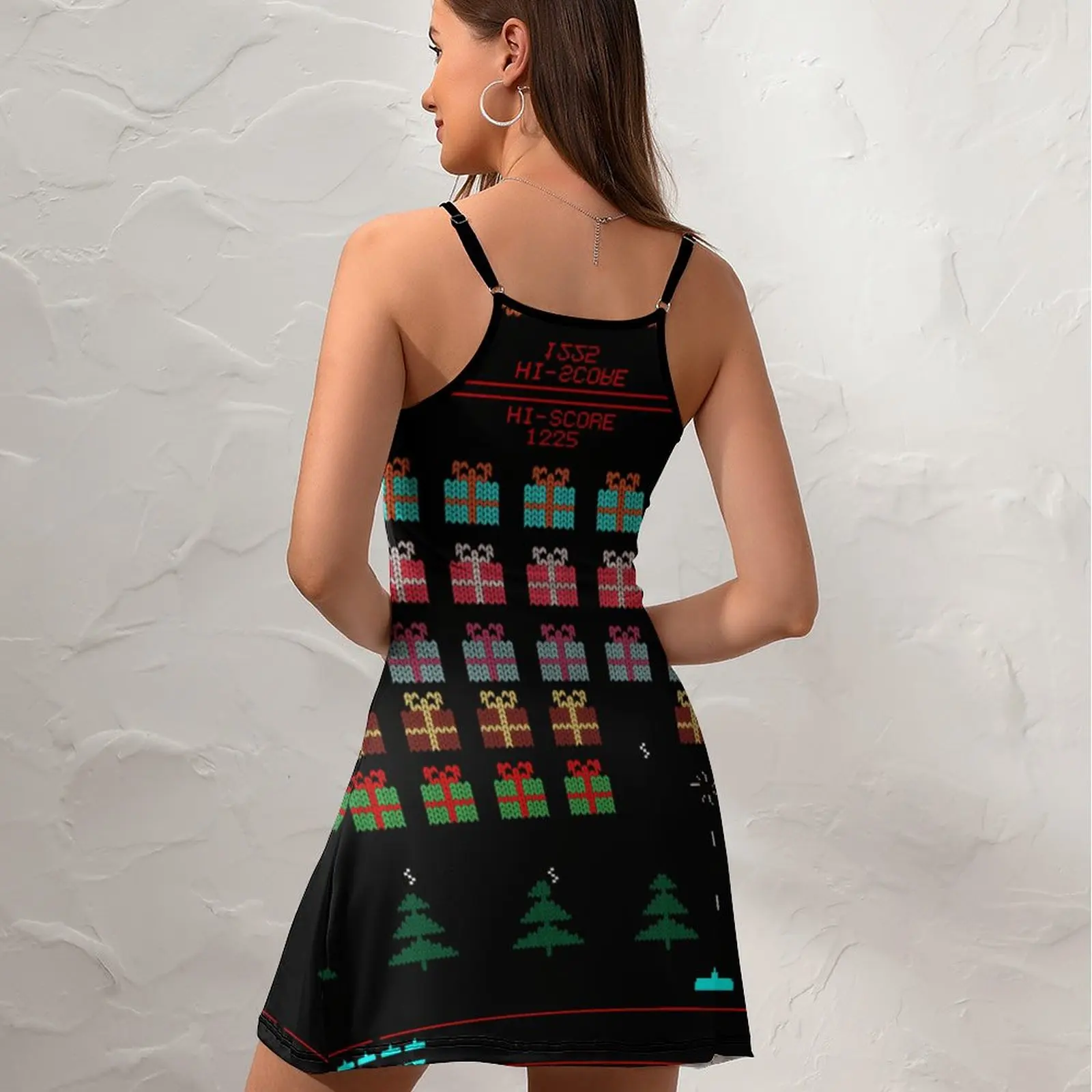 Ugly Christmas Invaders From Space Ugly Christmas  Women's Sling Dress Novelty Exotic  Woman's Gown Casual Cocktails Suspender D