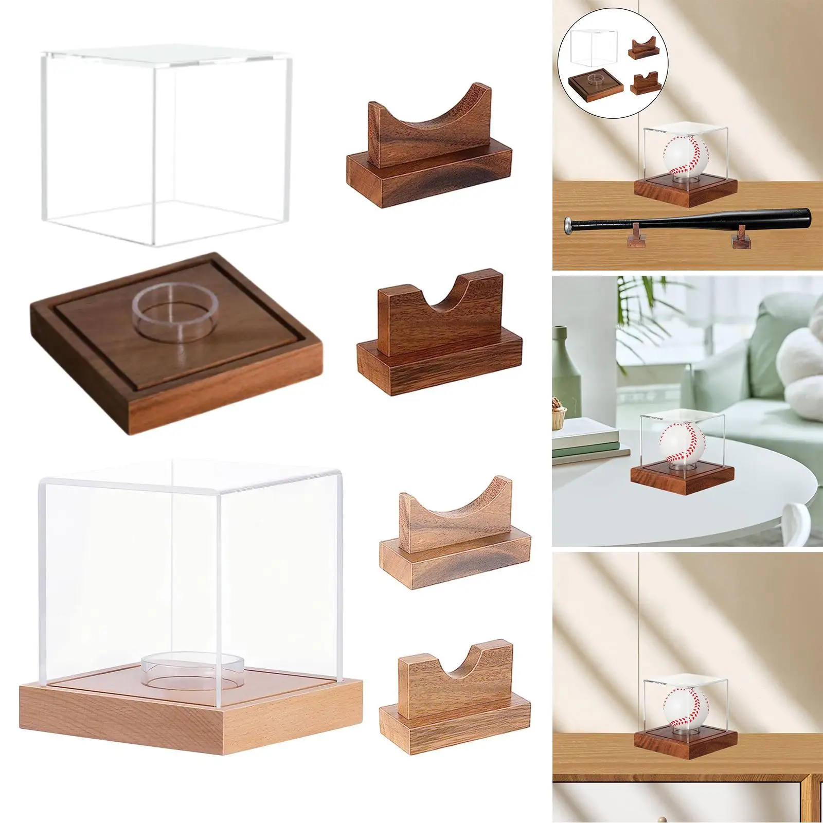 

Baseball Display Case with Wooden Base Acrylic Showcase Box Dustproof Storage Organizer for Sports Fan Gift