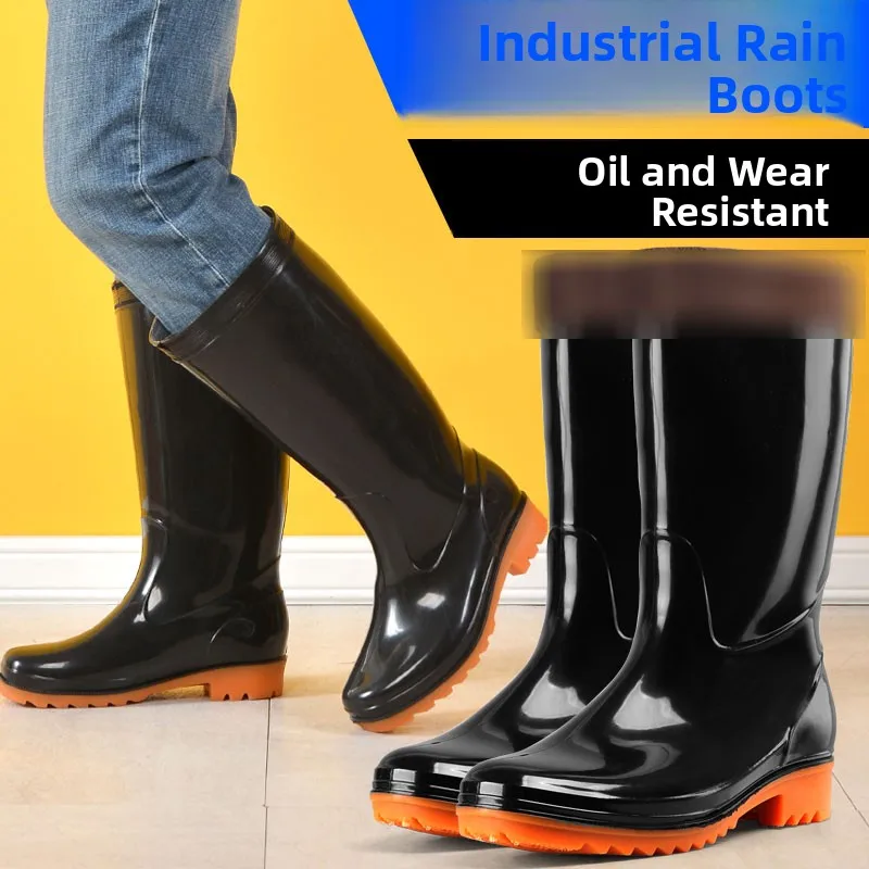 Men's Long Tube Rain Boots High Tube Work Boots Anti-Slip Fishing Labor Protection Shoes Waterproof Rice Planting Ground Work...