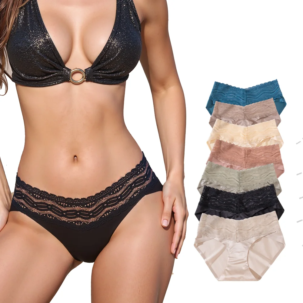 7Pcs Plus Size Lace Panties Full cover Underwear Elegant High Waist Mid-Rise Comfort for Women Sexy Lace Underwear Daily Wear