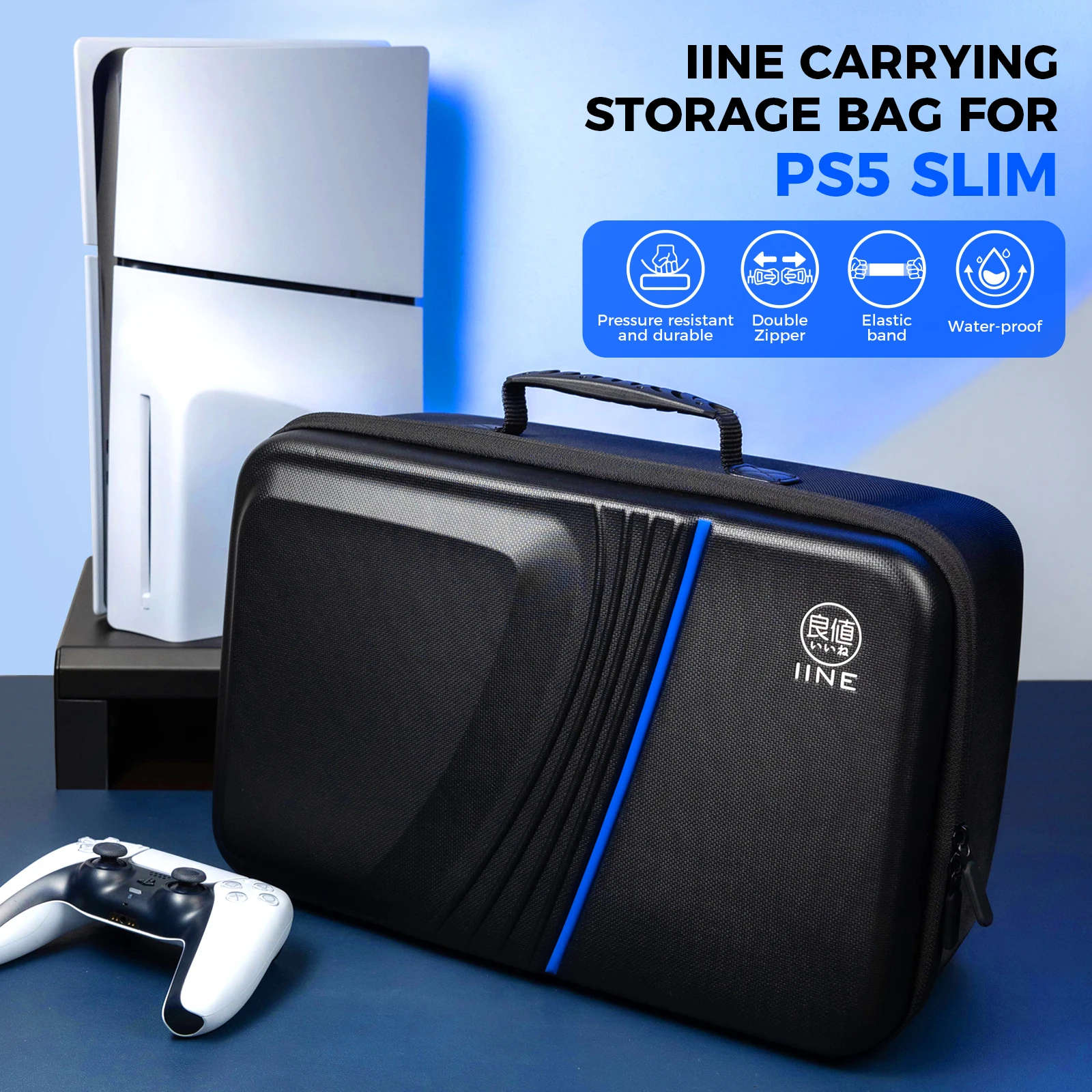 IINE Carrying Storage Bag for PS5 Slim Large Capacity Water-proof Material Carrying Bag