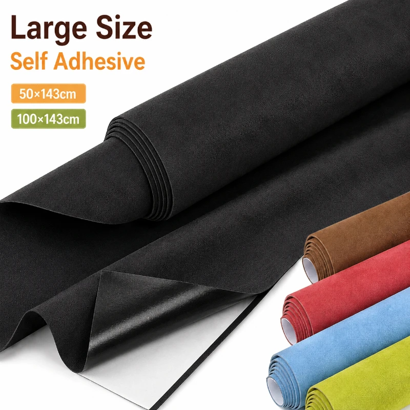 

50/100x143cm Large Self Adhesive Suede Fabric Car Interior Trim Cloth Peel Stick Upholstery Repair Fabrics Sewing Accessories