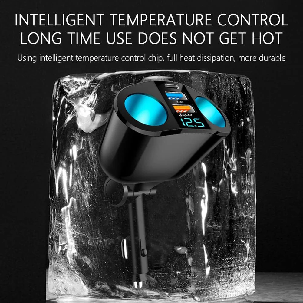 Car Cigarette Lighter Socket Splitter PD QC3.0 12V-24V Phone Charger Socket Dual USB Power Adapter for Mobile Phone DVR Charging