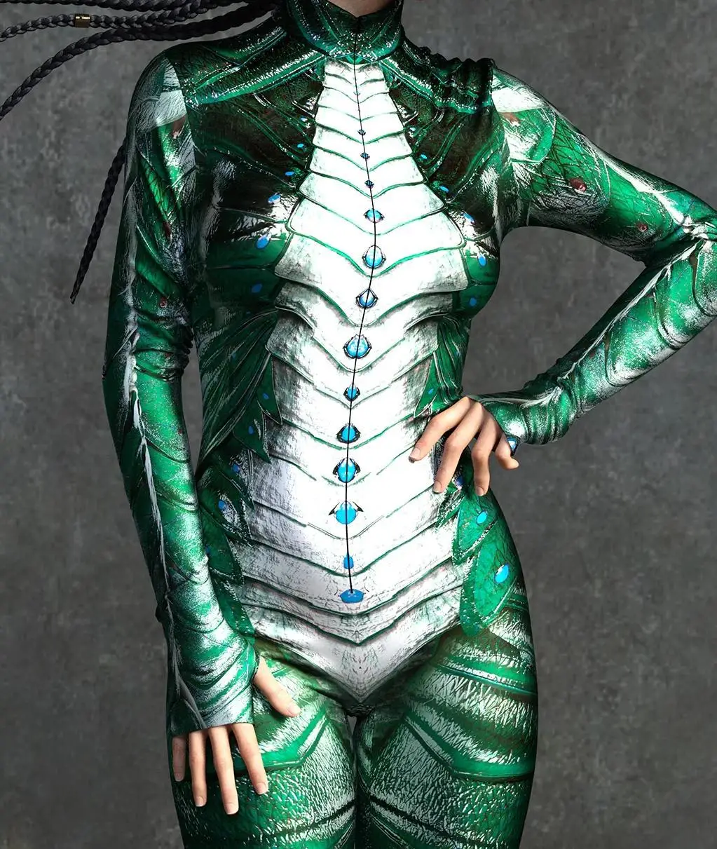 Horror-Monster Damen Cosplay Punk-Rüstungs-Jumpsuit Kostüm Elastischer Festtags-Party-Auftritts-Bodysuit Overall Zentai – Detail 3
