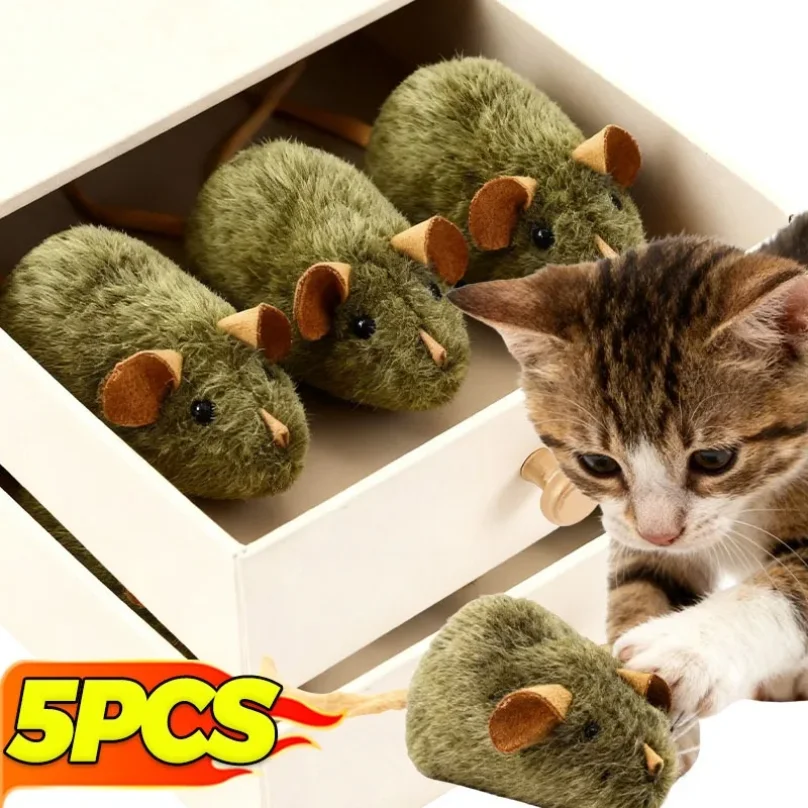 

1/5pcs Interactive Mouse Plush Cat Chew Toy Squeaky Imitation Mice Bite-resistant Kitten Toy Interactive Plush Cat Toy Supplies