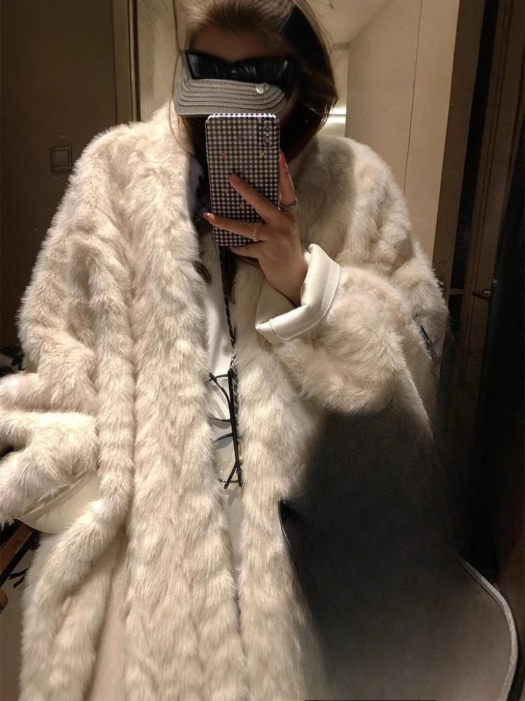 الراقية حماية البيئة الثعلب الفراء العشب المرأة شتاء جديد فضفاض وكسول الكورية المتكاملة معطف فرو المنك