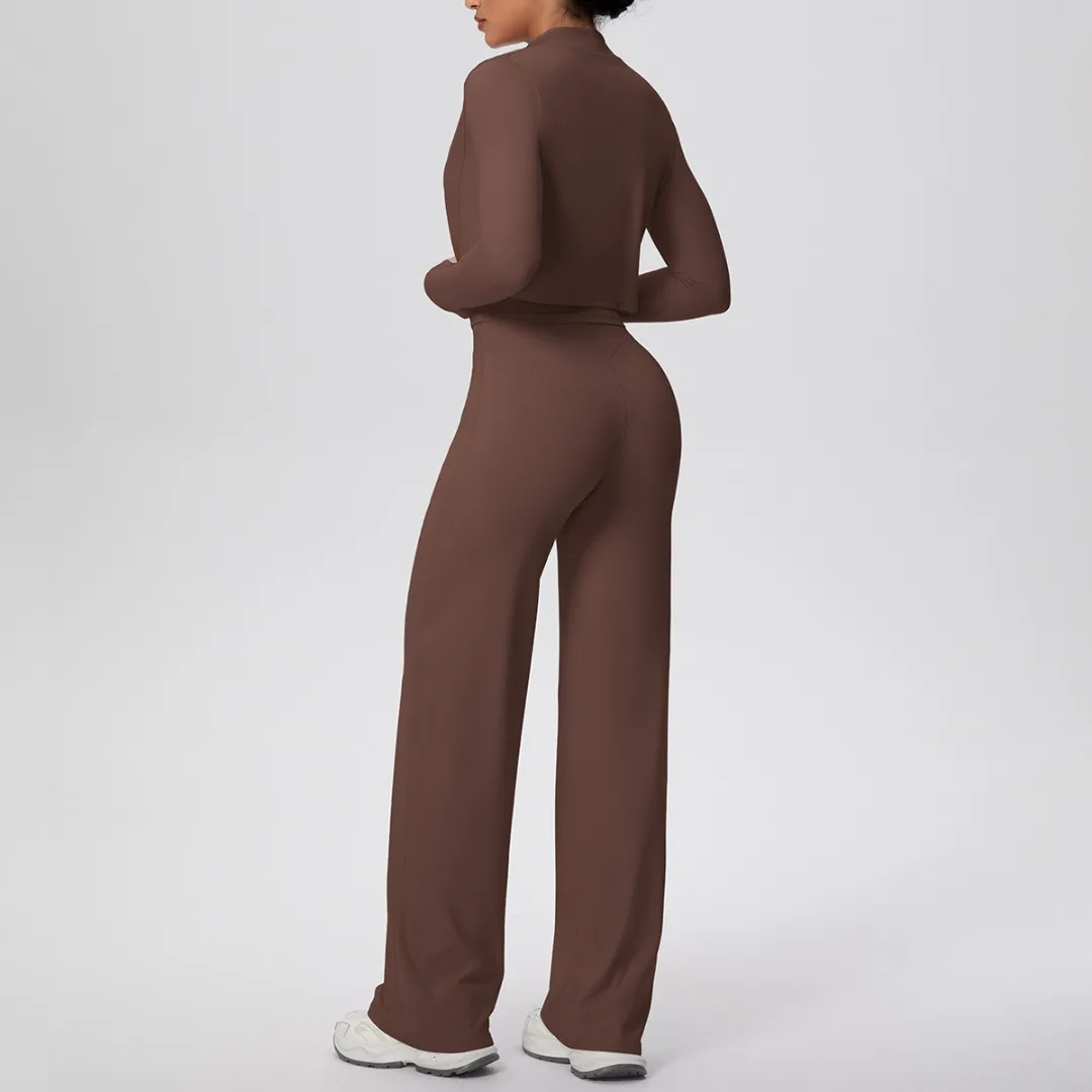 

Женский жилет-борцовка, костюм для йоги, спортивные широкие брюки с высокой талией, куртка на молнии, комплект из трех предметов для бега, фитнеса, йоги