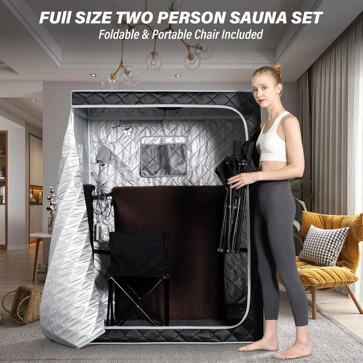 Full Size Far Infrared Sauna Two Person Home SPA with Time & Temperature Remote Indoor Saunas for Relaxation