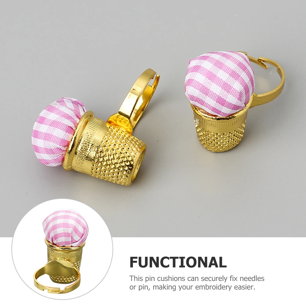 

DIY Embroidery Tool Golden Thimble Finger Protector Needle Holder Pin Cushion Storage Ring 2in1 Sewing Accessory Durable Cotton
