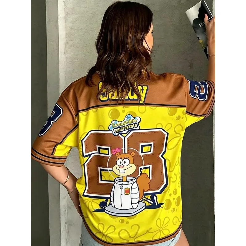 Cartoon SpongeBob Baseball Jersey T-shirt Patrick Star SandySquirrel Print Back Number Tee Hip Hop Streetwear Unisex Casual Tops