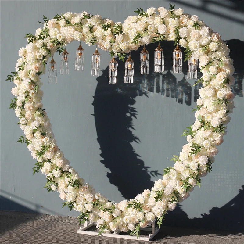 6.5ft Wedding Props Double Pipe Wrought Iron White Black Gold Heart-shaped Stand Event Backdrop Floral Arrangements Decor Frame