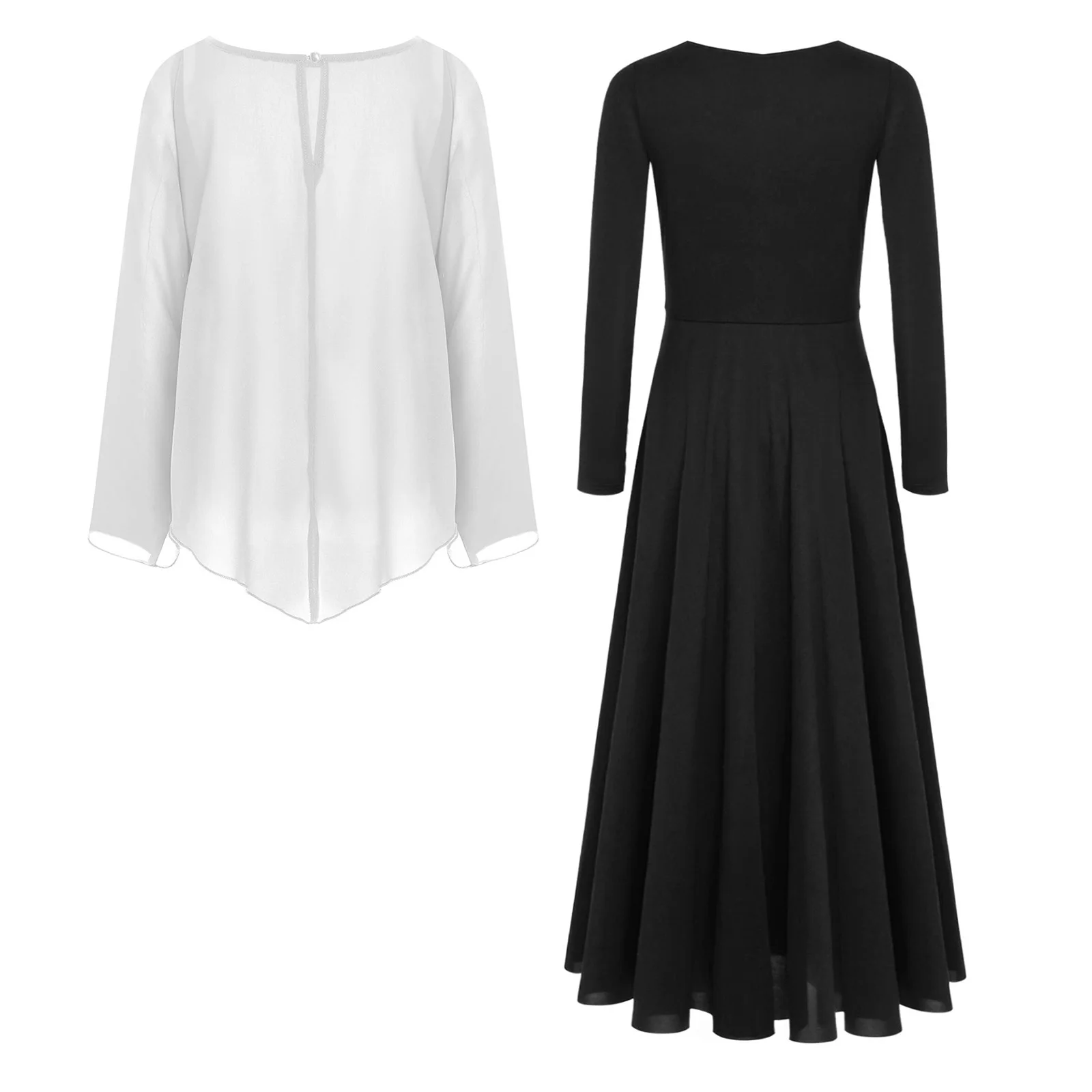 الفتيات العبادة الليتورجية الرقص الزي طويلة الأكمام البلوز تجاهلت مع فستان لأداء جوقة الكنيسة الثناء الغنائي #2