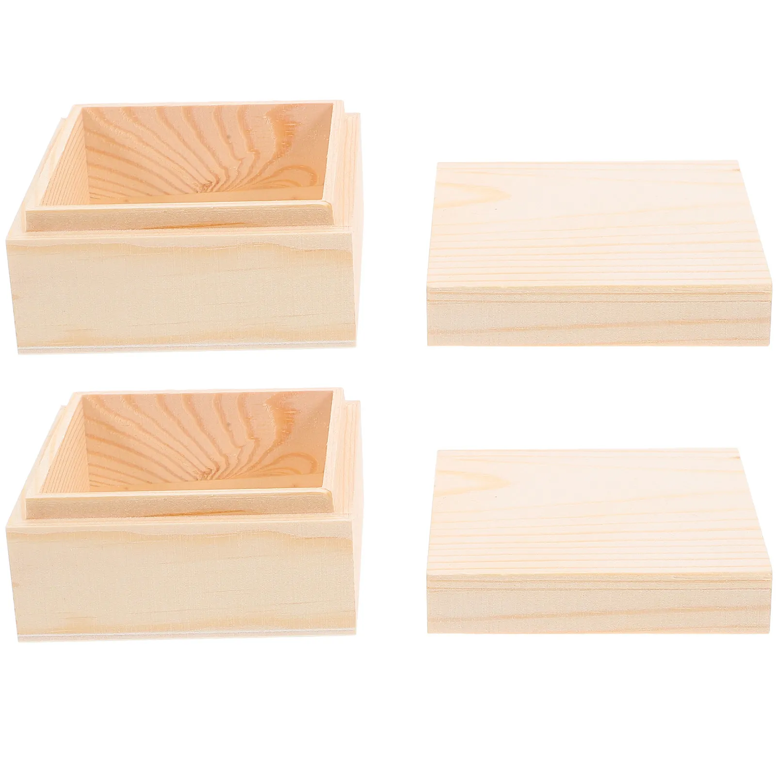 2Pcs Mini Wooden Box Unfinished Smooth DIY Craft Box for Art Projects Jewelry Organizer Blank Storage Container Home