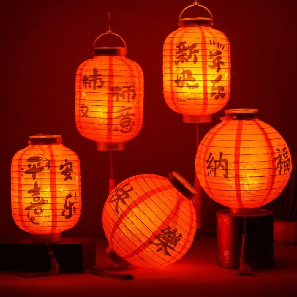 Luminous Chinese Handheld Lantern Antique Portable Mid Autumn Lantern Traditional Festival Red Lucky Paper Lantern National Day