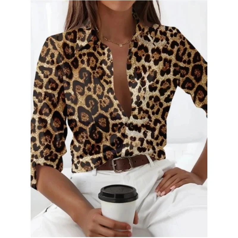 2024 New Leopard Print Pattern Long Sleeve Shirt For Womens Loose Casual shirt Top personalized Street Trend style Ladies Blouse