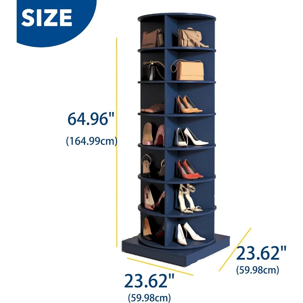 Rotating Shoe Rack Tower Wooden Spinning Organizer 360° Revolving 7-Tier Smoke Blue