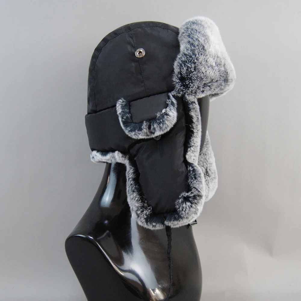 Hot Sale Fashion Men Real Fur Cap Winter Bomber Hat For Men Real Rabbit Fur Russian Hat Ushanka Thick Warm Cap With Ear Flaps