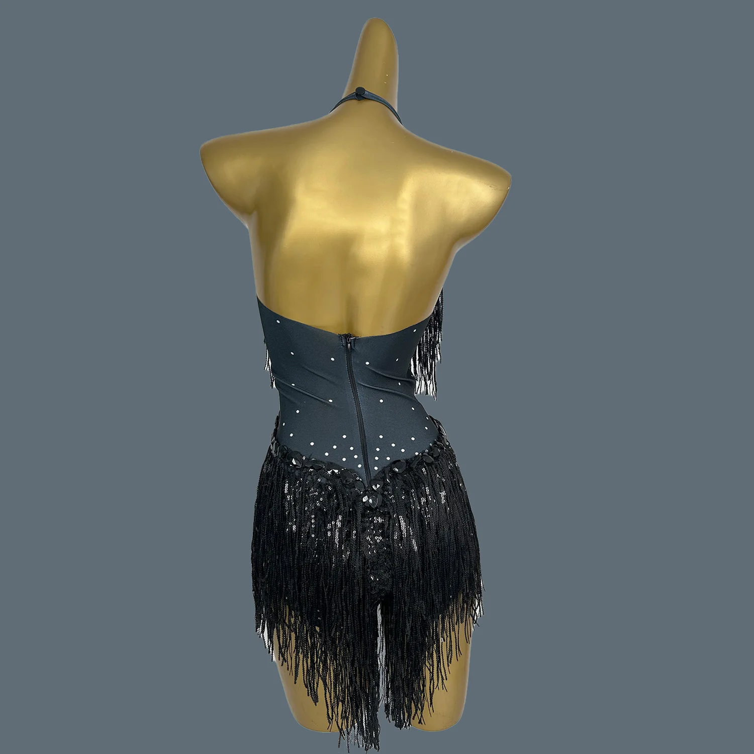 Fashion Black Crystal Sequin Tassel Leotard Women Diamonds Bodycon Party Bodysuit Performance Dance Stage Costumes Outfit Shuye