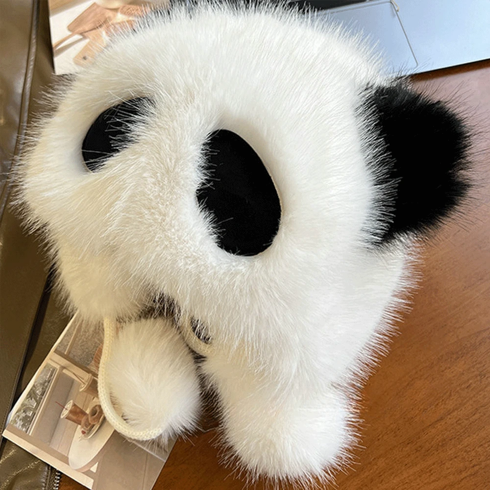 Women Winter Warm Cute Panda Fur Imitation Mink Plush Hat Thickened Cute Panda Japanese Bomber Hats Ear Protection Cosplay Cap