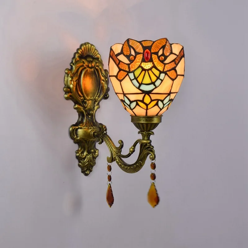 

Baroque Aisle Retro Wall Lamp Tiffany Bathroom Mirror Headlight American Pastoral Crystal Bedside Lamp