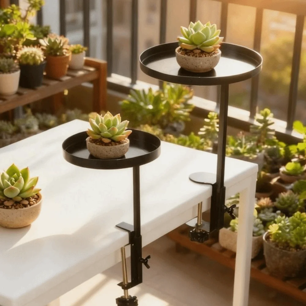 Durable Iron Adjustable Window Sill Shelf Round Black Floating Planter Stand Space Saver Hanging Clamp Plant Shelf Indoor