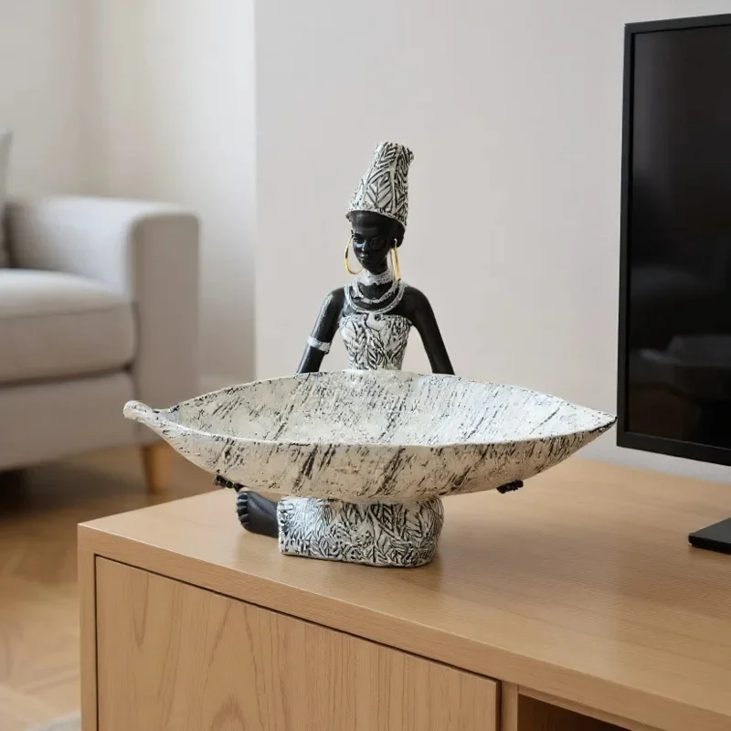 

African Woman Resin Tray Storage Figurine Home Living Room Table Decor For Women Boho Centerpiece Gift Birthday Anniversary