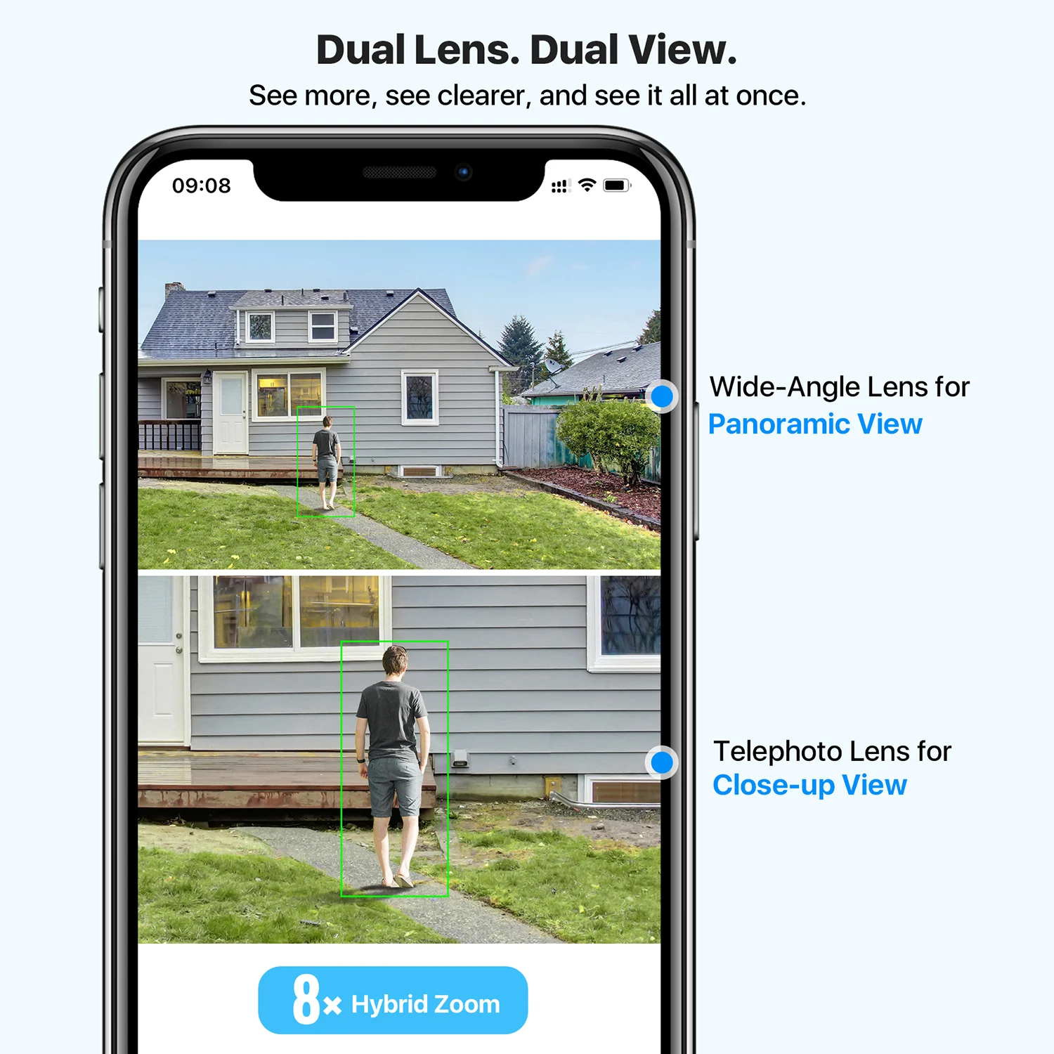 كاميرا ZOSI C298 4K 8MP Dual-Lens(2x4MP) سلكية WiFi PTZ كاميرا مراقبة خارجية بزاوية واسعة 8X تكبير هجين 360 كاميرا مراقبة