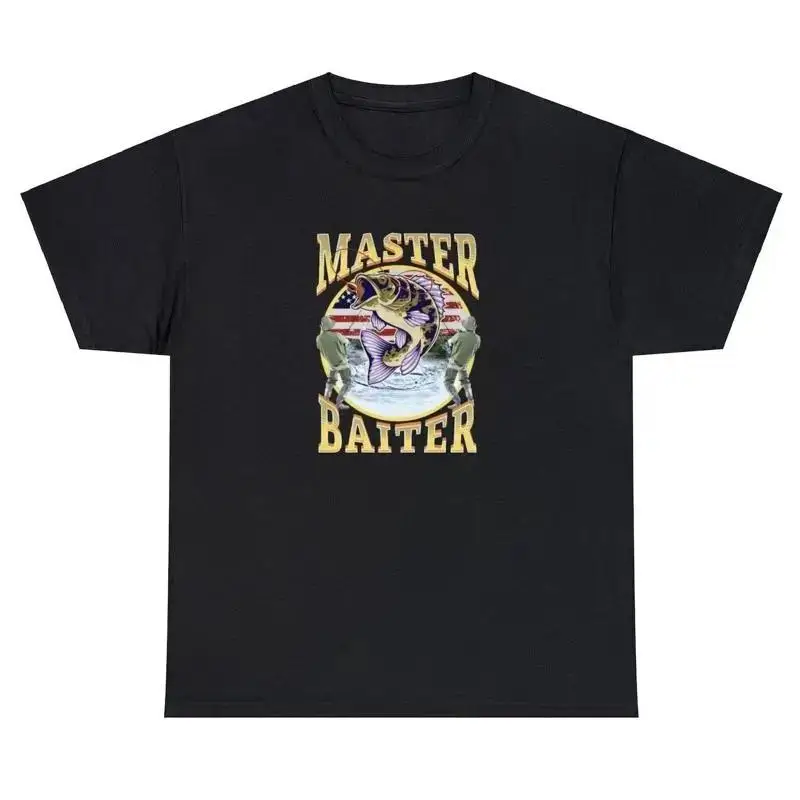 Master Baiter T Shirt Funny Fishing Dad Joke Gag Gift Meme Parody Ironic Tee