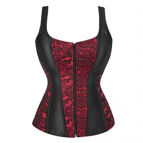 Women Corset with Straps Black Overbust Corset Plus Size Floral Jacquard Corset Zipper Top Gothic Steampunk Corset Bustier - Image 15