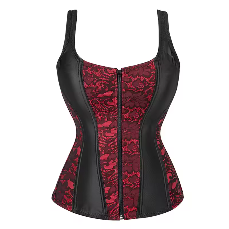 Women Corset with Straps Black Overbust Corset Plus Size Floral Jacquard Corset Zipper Top Gothic Steampunk Corset Bustier - Image 15