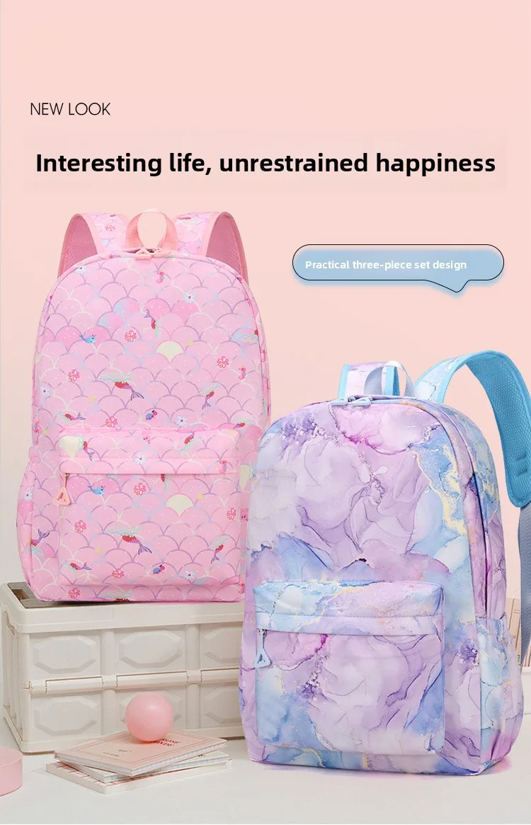 Kochou Shinobu Print School Backpack Set with Lunch Bag Pencil Case for Girls Kids Student Bookbag
