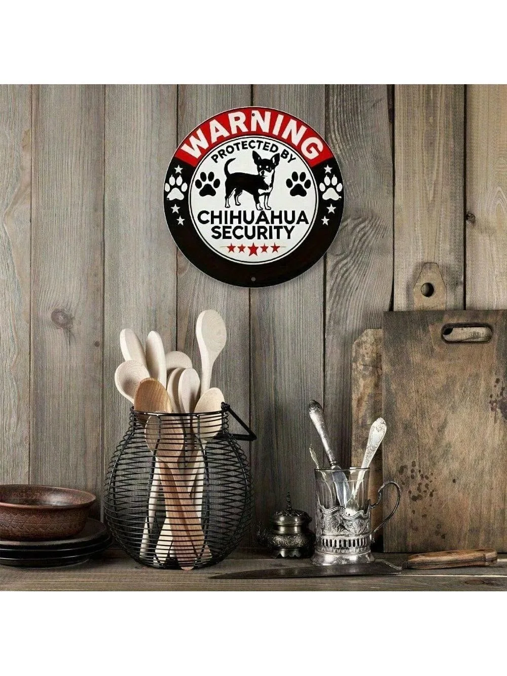 WARNING PROTECTED Y Chihuahua SECURITY Sign - Durale 7.87x7.87 Inch Metal Sign